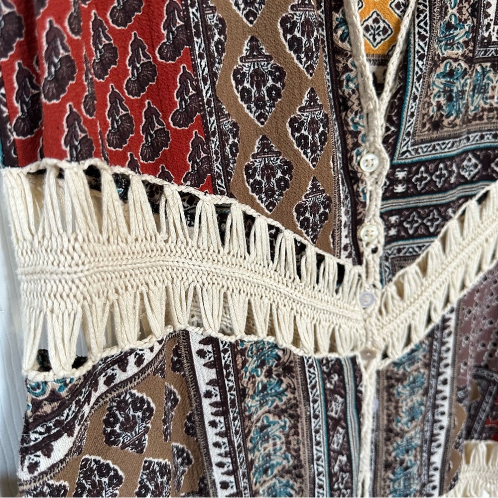 Dreamers Bohemian Vintage Crochet Fringe Patchwork Vest Woman’s-M Hippie Aztec - Picture 3 of 8